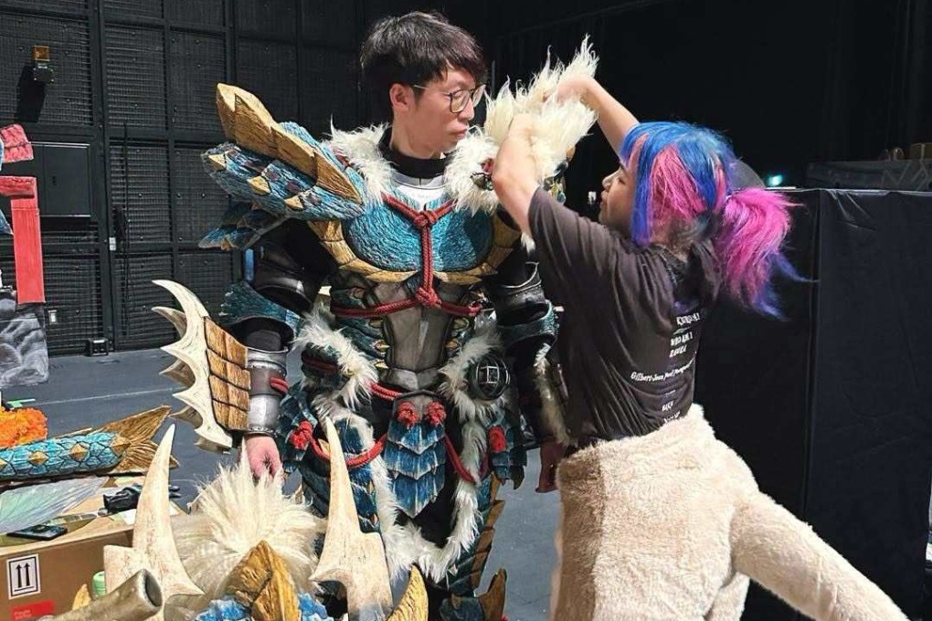 Hong Kong-based cosplayers Ronnie Kui (left) and Ar Lu prepare their costumes for the 2026 World Cosplay Summit championship in Nagoya, Japan. Photo: Ani-Com & Games