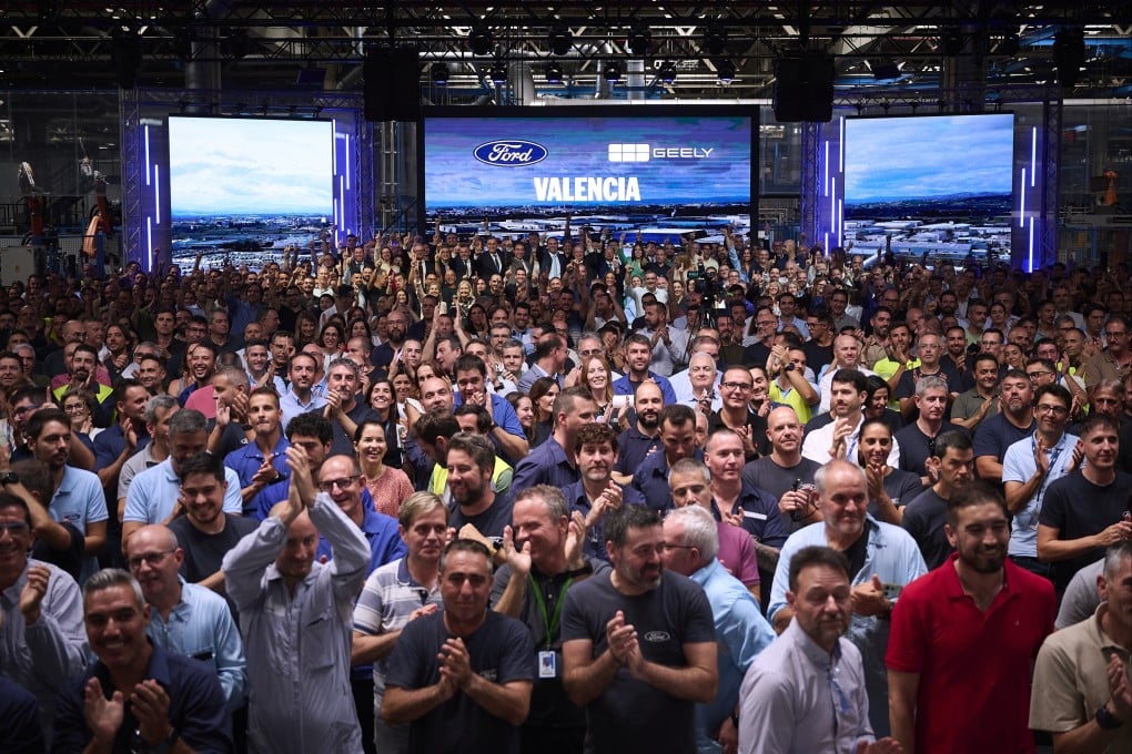 Ford Motor Company employees attend an event after a meeting at which they were informed of the agreement with Geely Automobile Holdings, at the Ford factory in Almusafes, near Valencia, Spain, on July 23. Photo: Xinhua