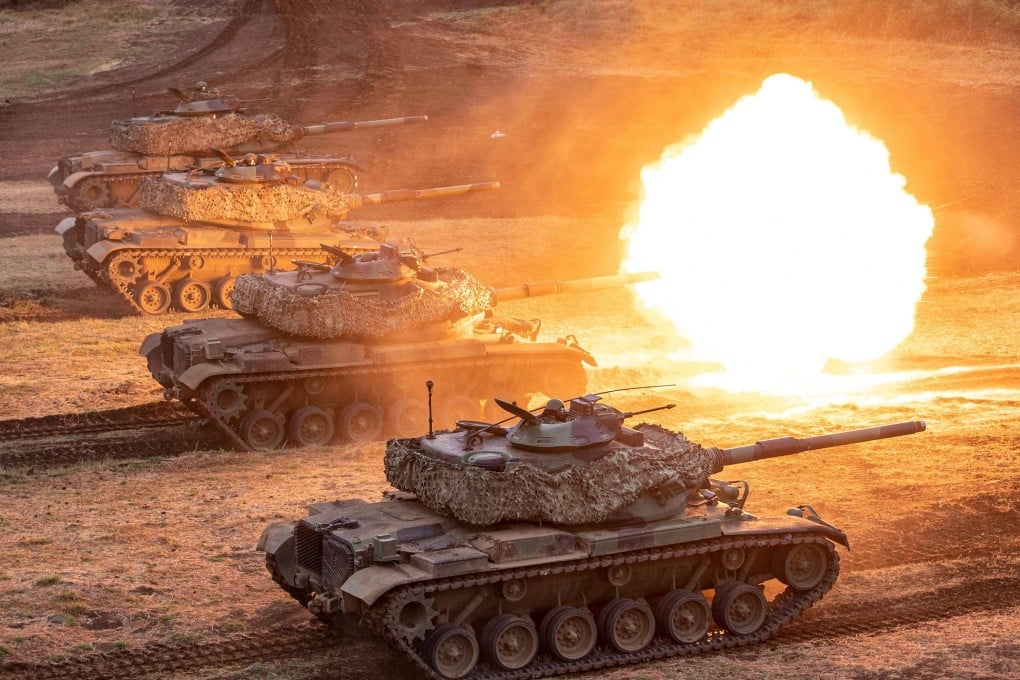 A US-made Taiwanese tank fires during the 2024 Han Kuang military exercises in Taiwan. Photo: AFP / Taiwanese Ministry of National Defence