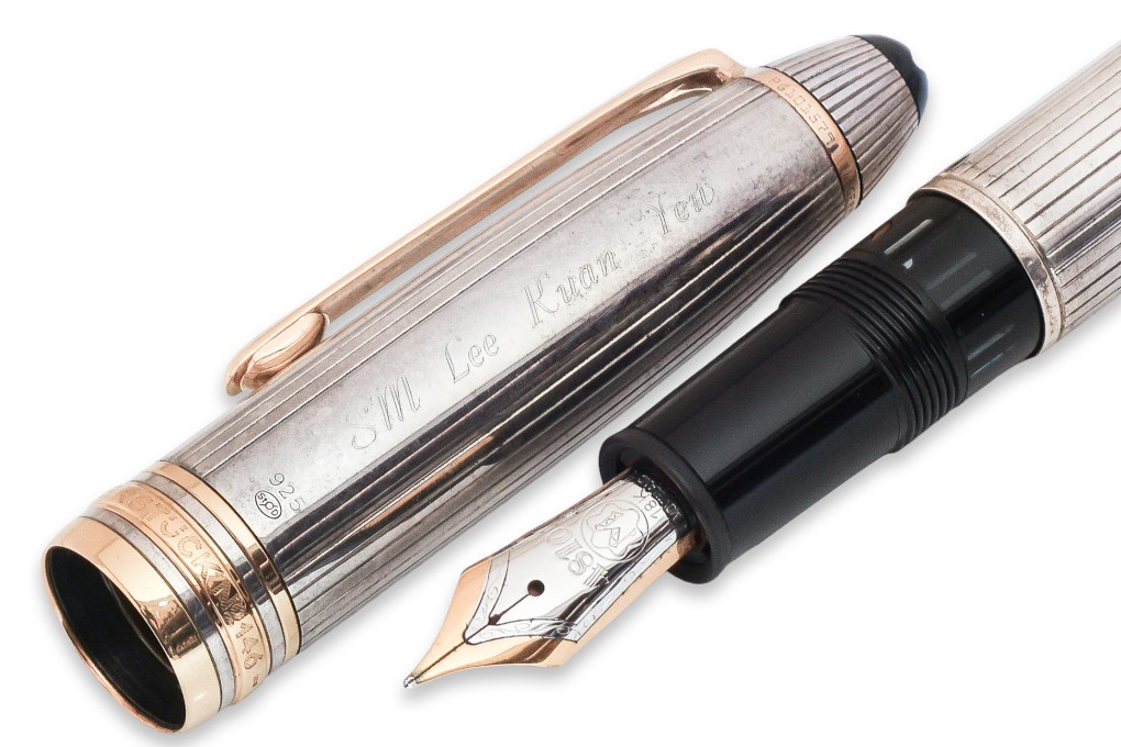 A silver Montblanc Meisterstuck No 146 fountain pen belonging to Singapore’s first prime minister Lee Kuan Yew is valued at S$30,000 (US$23,000) to S$50,000 (US$39,000). Photo: Handout
