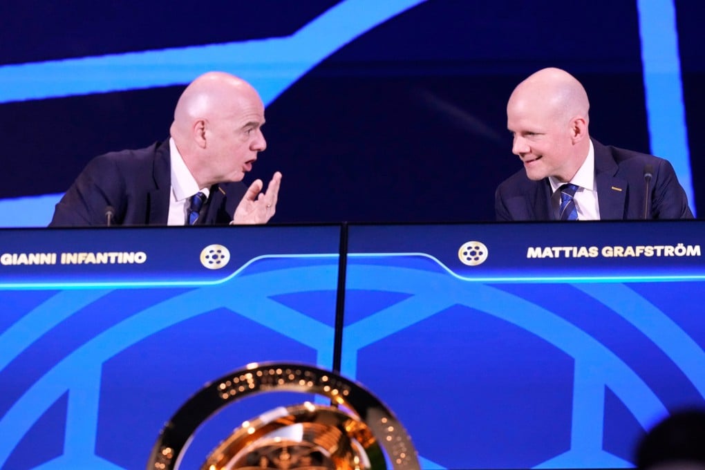 Fifa president Gianni Infantino (left) with secretary general Mattias Grafstrom at Fifa’s 75th Congress in Luque, Paraguay last year. Photo: AP
