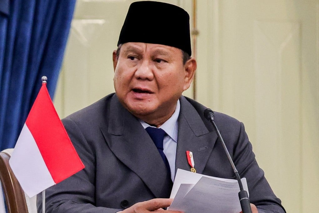 Indonesia’s President Prabowo Subianto speaks at a press conference in Jakarta on Monday. Photo: Reuters