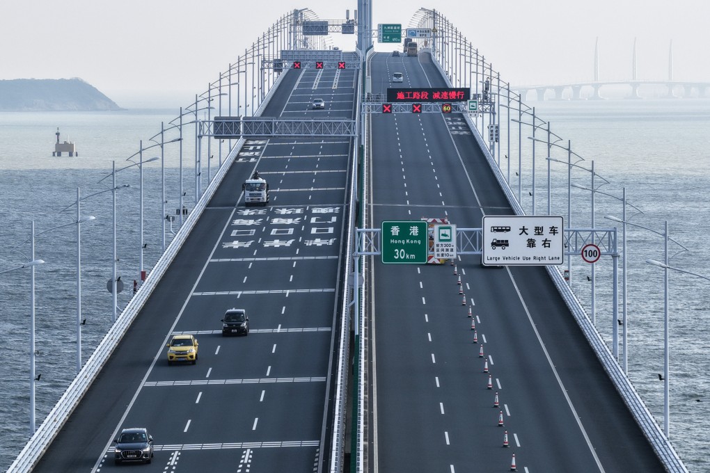 Vehicles running on the Hong Kong-Zhuhai-Macau Bridge on October 22. The three cities are part of the Greater Bay Area development zone. Photo: Xinhua