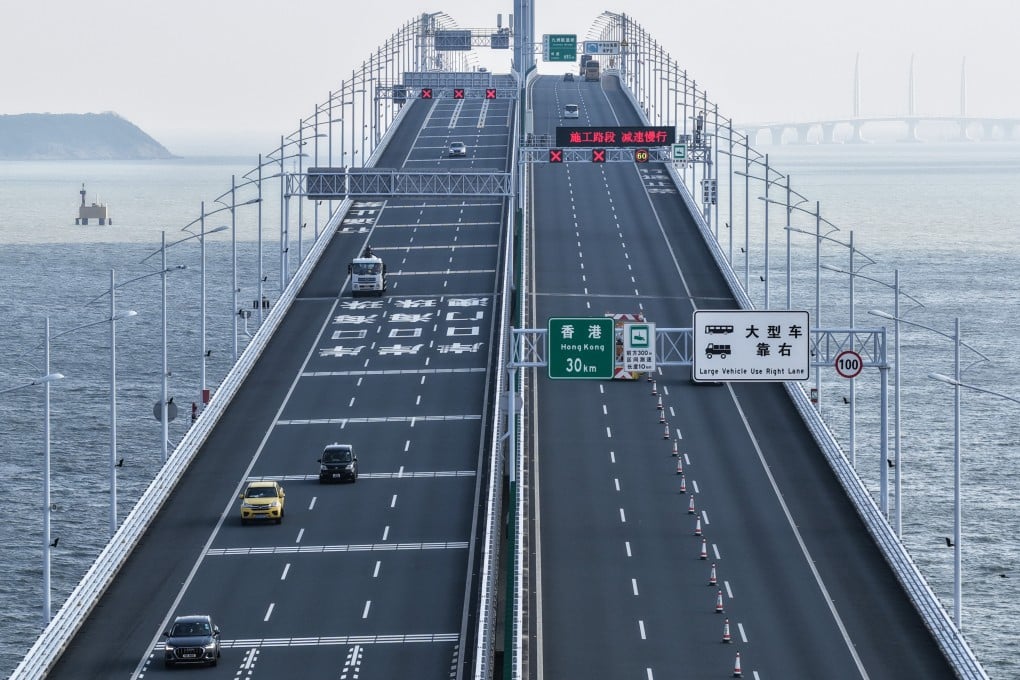 Vehicles running on the Hong Kong-Zhuhai-Macau Bridge on October 22. The three cities are part of the Greater Bay Area development zone. Photo: Xinhua