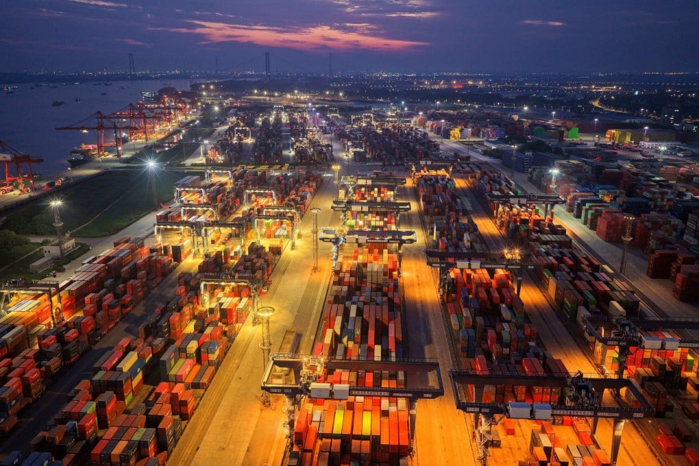 Shipping containers are seen at the port in Nanjing, in China’s eastern Jingsu province, early on June 9. Photo: AFP