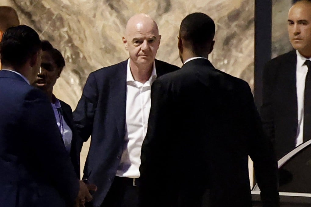 Gianni Infantino leaving Al-Madina Stadium in Rabat, Morocco, after a Women’s Africa Cup of Nations match that he attended after senior-level Fifa meeting on Wednesday. Photo: AFP