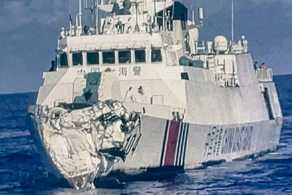One of the China Coast Guard vessels damaged in the crash near Scarborough Shoal last year, according to Philippine authorities. Photo: Handout