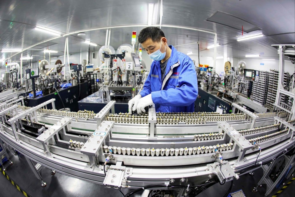 A lithium battery production line at a factory in Huaibei, in eastern China’s Anhui province. Photo: AFP