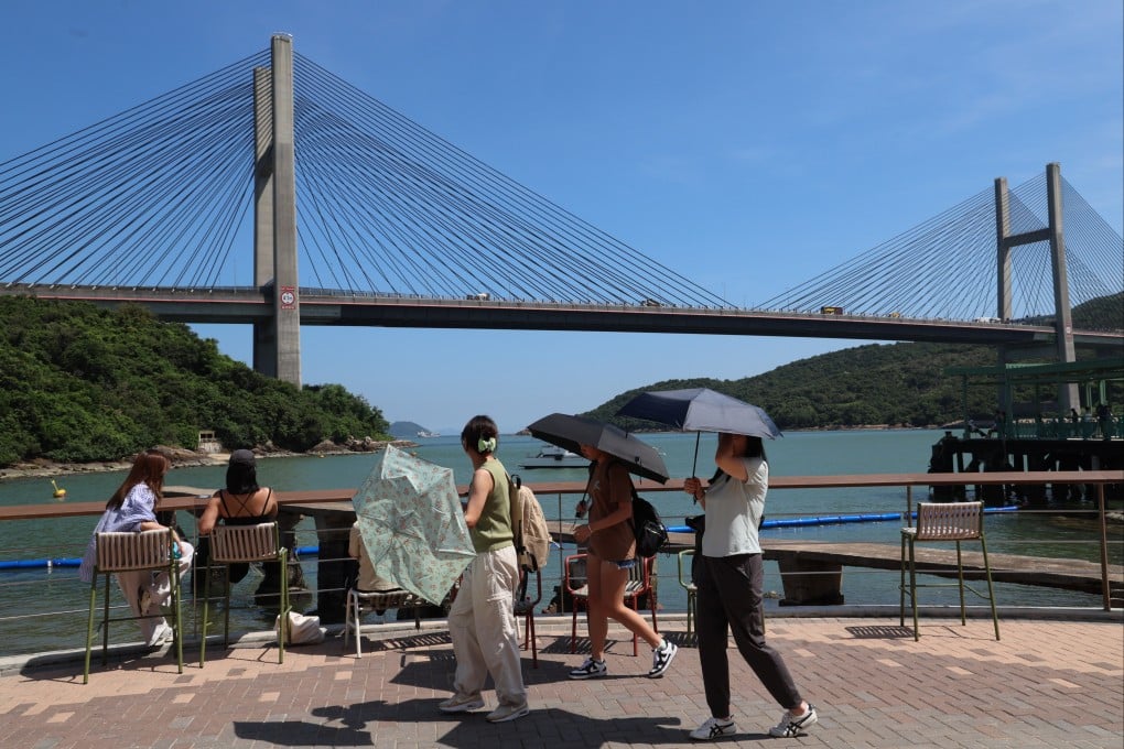 Visitors look out towards Ting Ma Bridge on Ma Wan island. Photo: Dickson Lee