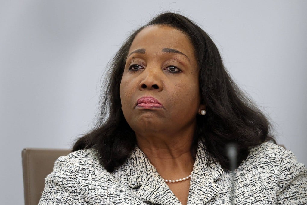US Federal Reserve Board Governor Lisa Cook takes part in a board meeting at the central bank in Washington in March. Photo: AFP