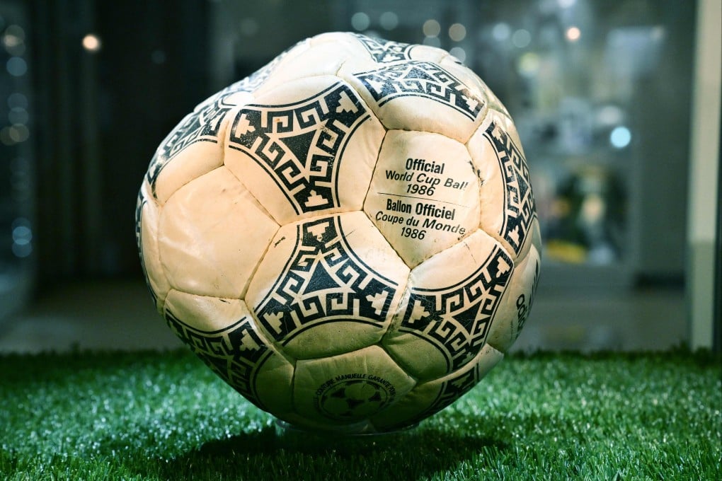 The ball that was used in the 1986 World Cup match between Argentina and England during which Diego Maradona scored the “Hand of God” goal is displayed before auction at Heritage Auctions in Beverly Hills, California, on Friday. Photo: AFP