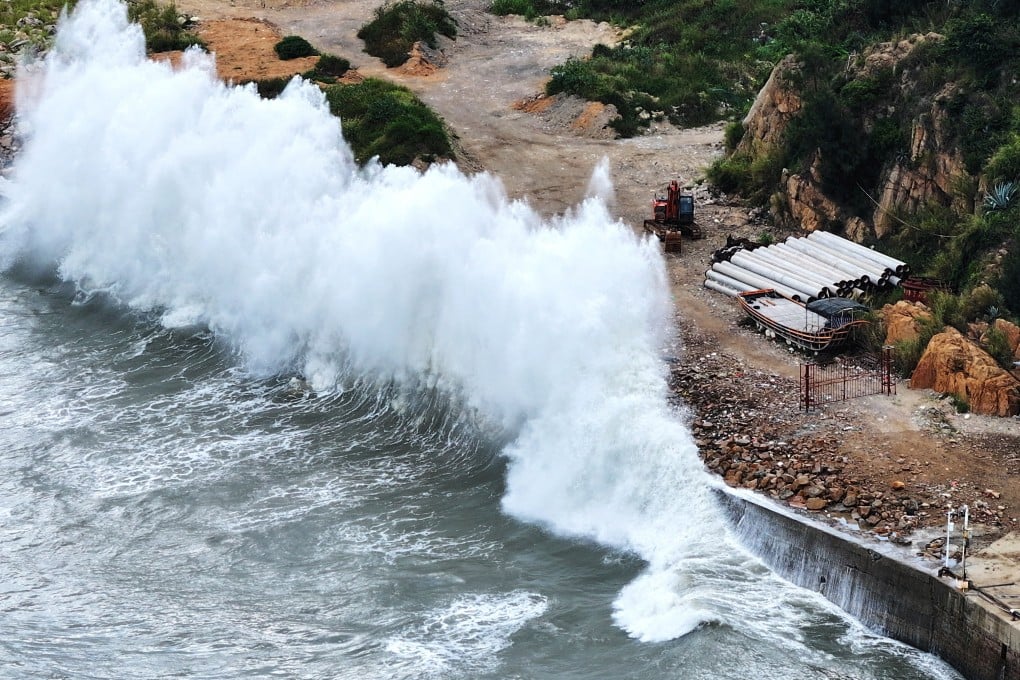 Huge waves crash into the coastline near Lianjiang county in Fujian province as Typhoon Dolphin approaches east China. Photo: via Reuters