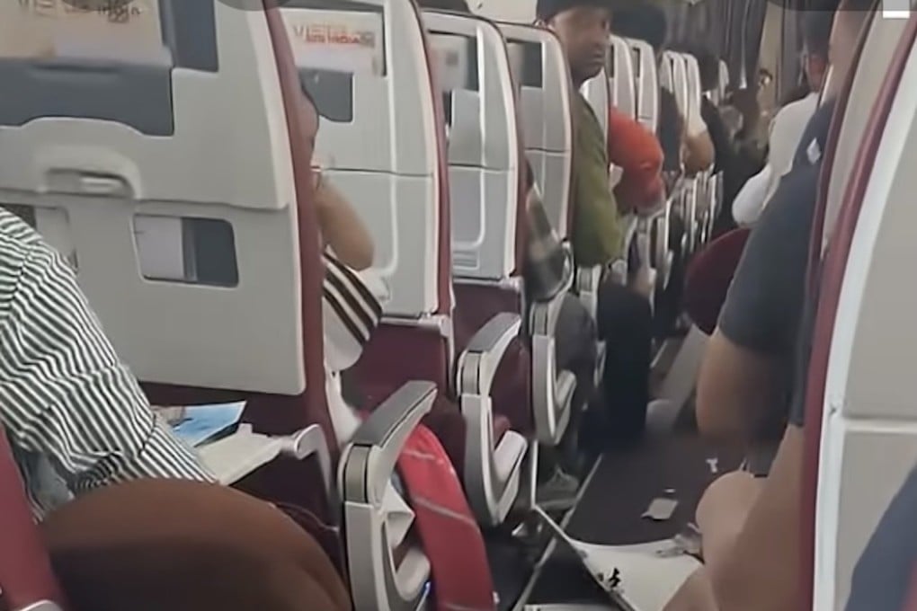 Passengers on board Air India ⁠flight AI2379 that experienced a sudden loss in altitude on Tuesday. Photo: YouTube