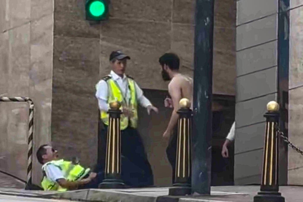 An online clip of the incident shows the attacker, armed with a knife, approaching security guards. Photo: Handout