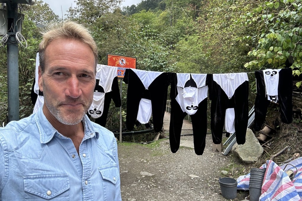 British TV presenter Ben Fogle is pictured with the giant panda costumes he and his team wore in Sichuan, China, as part of his TV show, Ben Fogle’s Chinese Adventure. Photo: All3Media