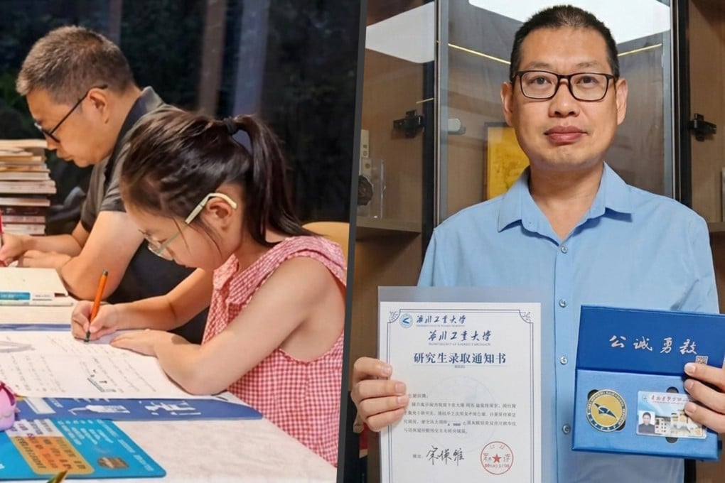 Inspired by his daughter’s challenge, 44-year-old Zhang set his sights on an MBA, proving that determination knows no age. Photo: SCMP composite/news.china.com