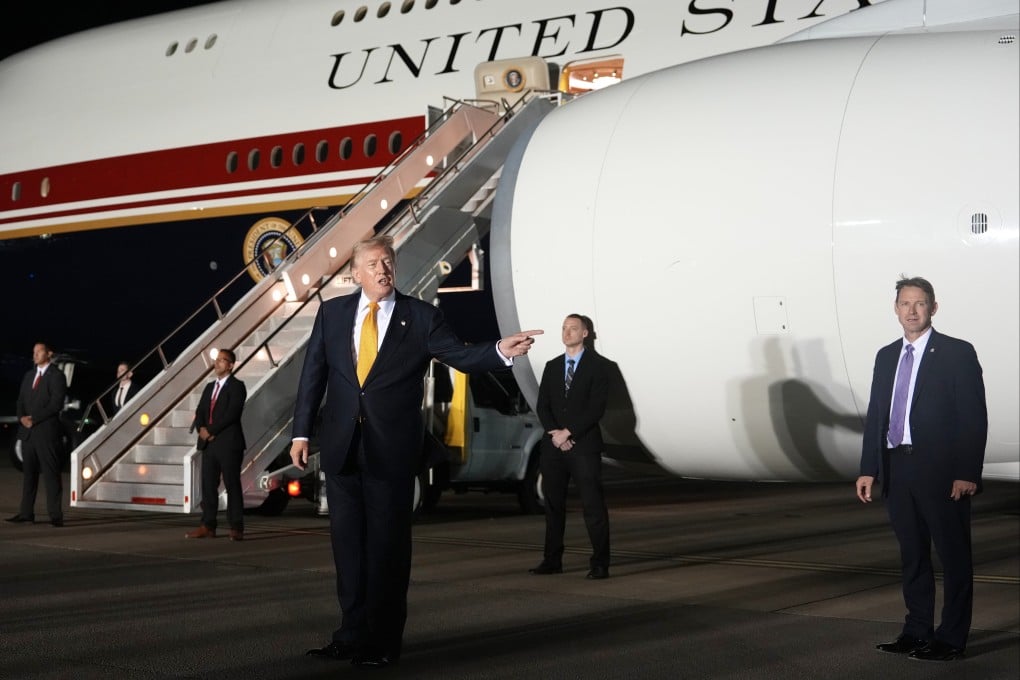 US President Donald Trump switches planes at an airbase in Suffolk, eastern England, on his way back to Washington from the Nato summit in Ankara, Turkey, last month. Photo: AP
