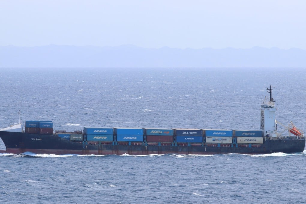 The Panama-flagged container ship M/V Vela Nova. On Tuesday, the US Navy said it had fired on the ship after it attempted to break the US blockade of Iran’s ports. Photo: Vladimir Tonic / Handout via Reuters