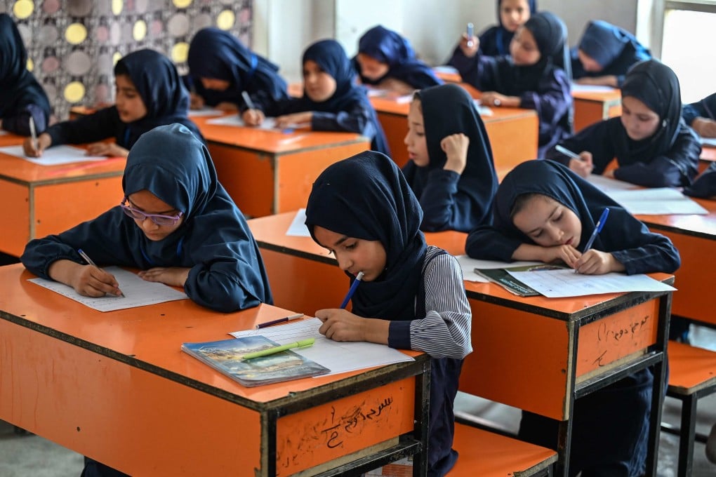 Afghan girls at a primary school in Kabul. The Taliban does not permit girls to study beyond primary education. Photo: AFP