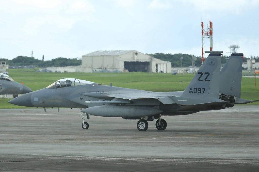 A US fighter aircraft taxiing at Kadena air force base in Okinawa, Japan. Photo: AFP