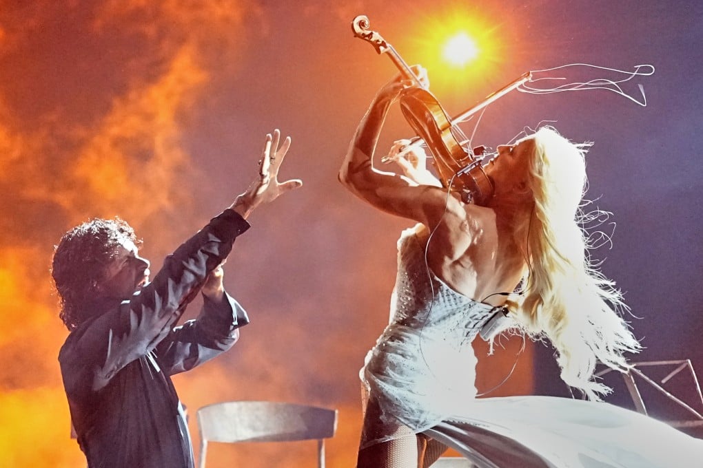 Linda Lampenius and Pete Parkkonen from Finland perform the song “Liekinheitin” during the Grand Final of the 70th Eurovision Song Contest in Vienna, Austria, in May. Photo: AP