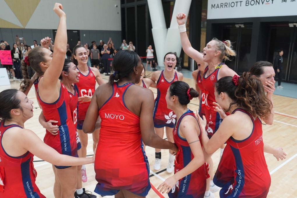 Hong Kong’s women celebrate after qualifying for the Netball World Cup for the first time. Photo: Elson Li