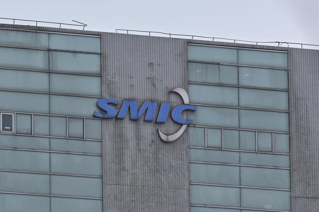 The SMIC logo is seen on the chipmaker’s facilities in the Pudong district of Shanghai on March 15, 2024. Photo: AFP