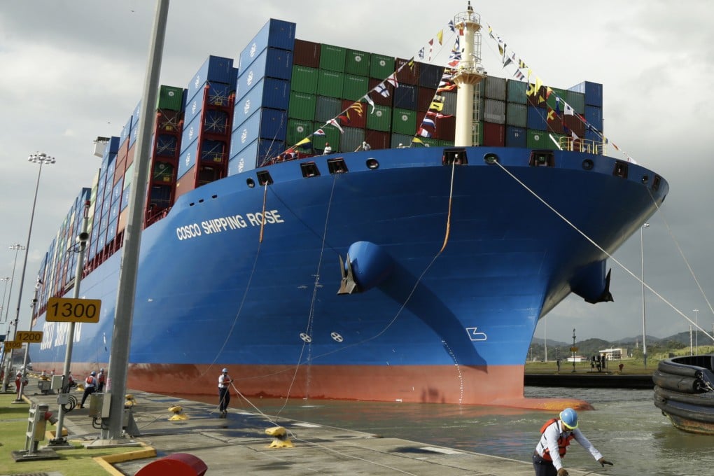 Chinese container ship Cosco Shipping Rose docks at the Panama Canal’s Cocoli locks in Panama City. The White House has accused nine Latin American economies of helping Beijing illegally evade US tariffs by rerouting trade through countries with lower US import duties. Photo: AP