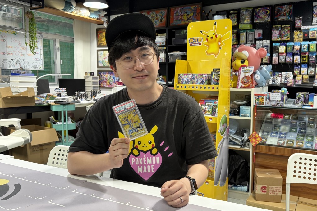 Yeung Wing-kit is the owner of 247 PokeStop in Tseun Wan, a card store and licensed “gym” for competitive events. He has been collecting Pokemon trading cards since 2019 and competed in the 2023 Pokemon World Championships in Yokohama, Japan. Photo: Sean Cheng