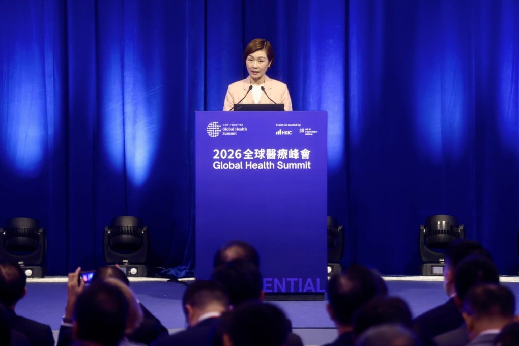 Clara Chan, CEO of Hong Kong Investment Corporation, speaks at the Global Health Summit at the Hong Kong Convention and Exhibition Centre on August 7. Photo: Jonathan Wong