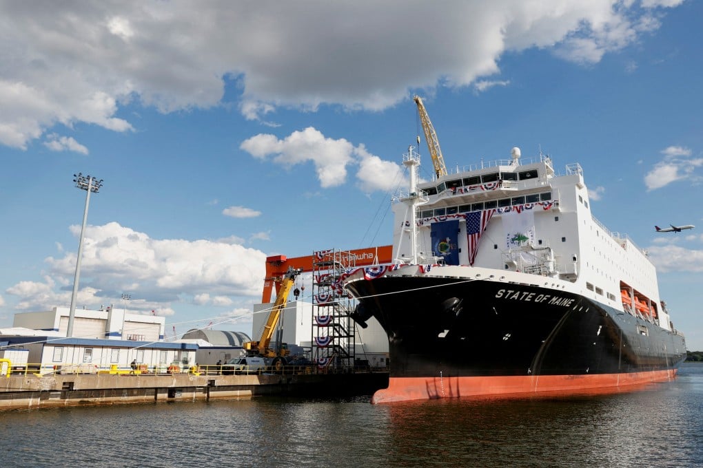 National security multimission vessel State of Maine is prepared for launch at Hanwha Philly Shipyard in Philadelphia on August 26, 2025. Photo: Reuters