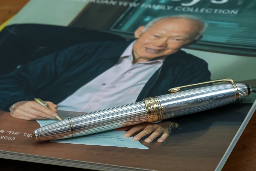 A silver Montblanc Meisterstuck No 146 fountain pen belonging to Singapore’s founding prime minister Lee Kuan Yew sells for S$461,500 on Sunday. Photo: Handout