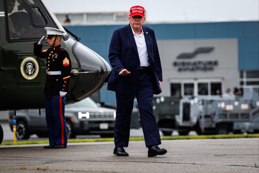 US President Donald Trump at Morristown Municipal Airport in New Jersey on Sunday. Photo: Getty Images via AFP