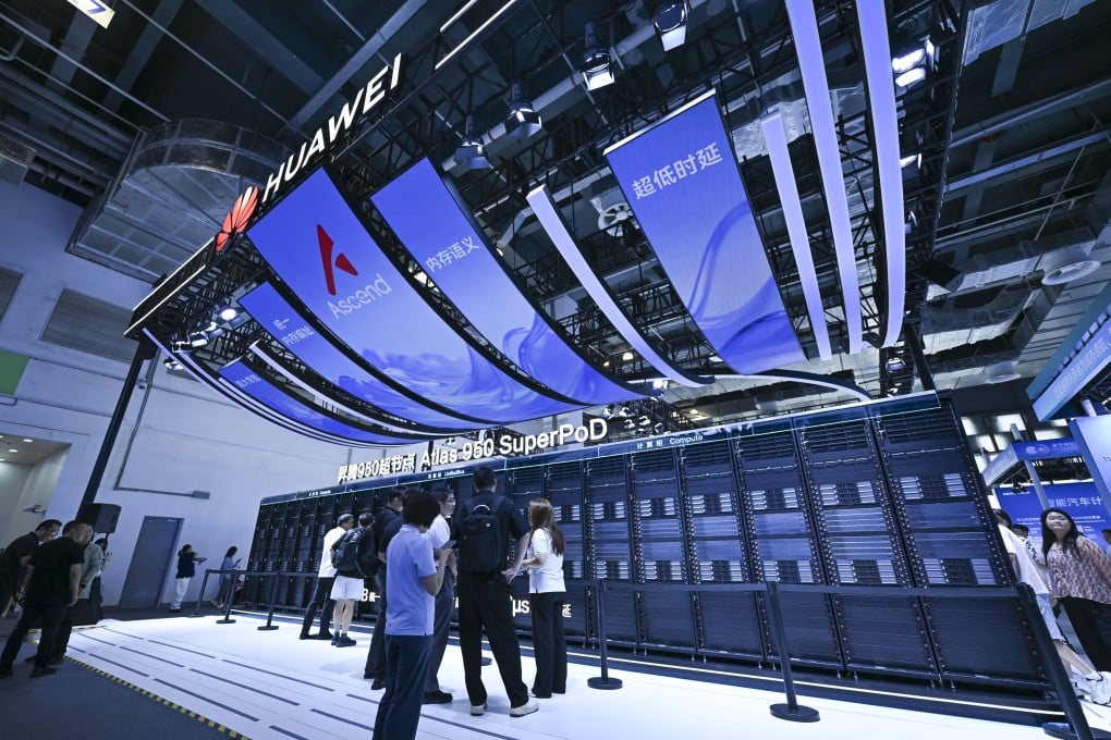 Huawei’s Atlas 950 SuperPoD on display in Shanghai. Photo: Xinhua