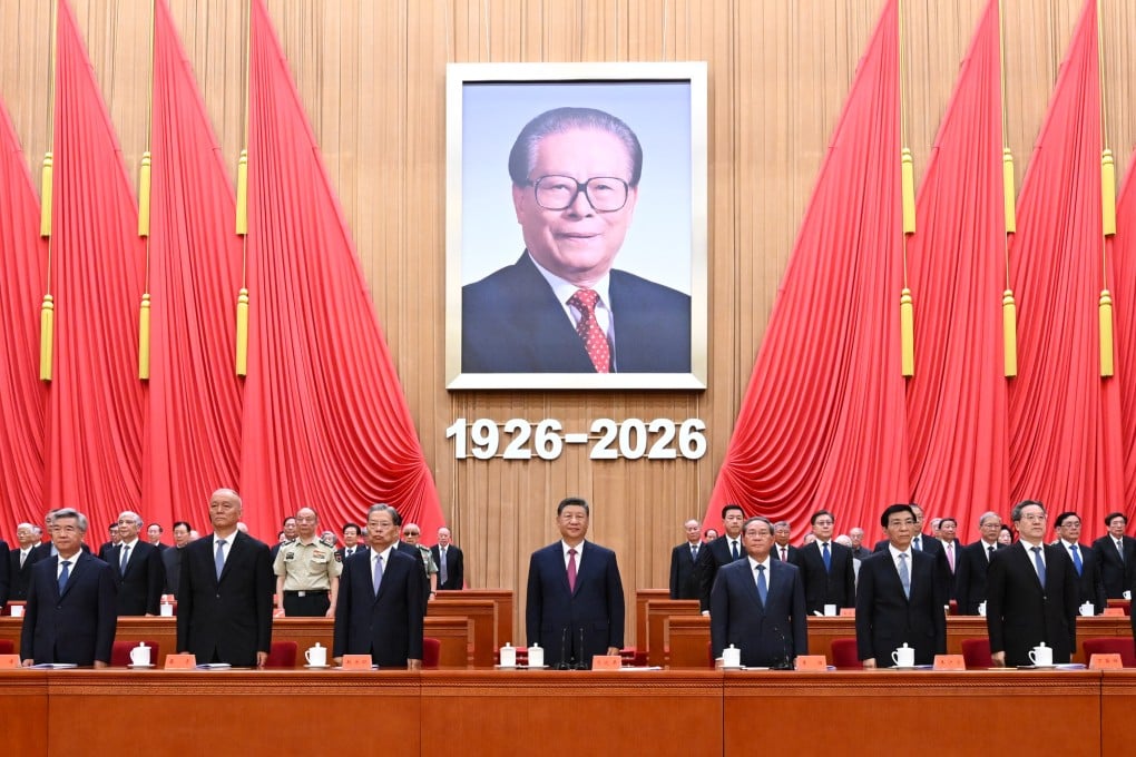 Chinese President Xi Jinping (centre) and party and state leaders attend a ceremony to commemorate the birth centenary of former president Jiang Zemin at the Great Hall of the People in Beijing on August 17. Photo: Xinhua