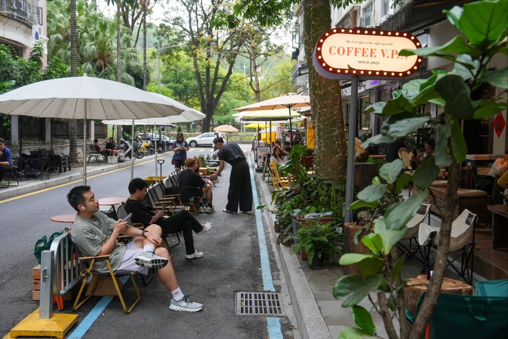 Many Hongkongers now prefer to spend leisure time in Shenzhen, which offers attractive places to relax like Jingtian Coffee Street, April 7. Photo: Sun Yeung
