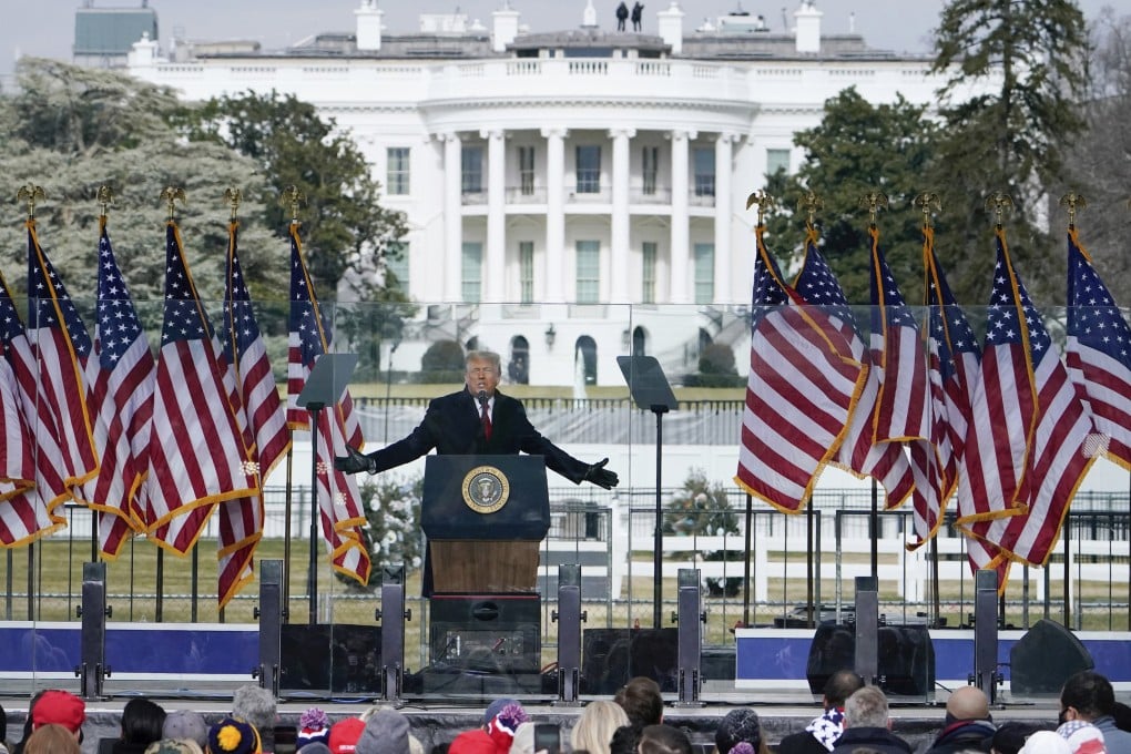 With the White House in the background, US President Donald Trump speaks at a rally on January 6, 2021, in Washington. Photo: AP
