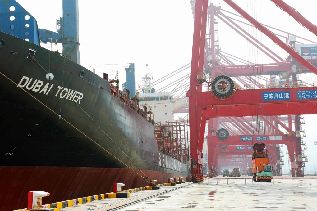 The ship Dubai Tower, operated by Sea Legend, at Ningbo-Zhoushan port in Ningbo, eastern China’s Zhejiang province, on Saturday. Photo: AFP