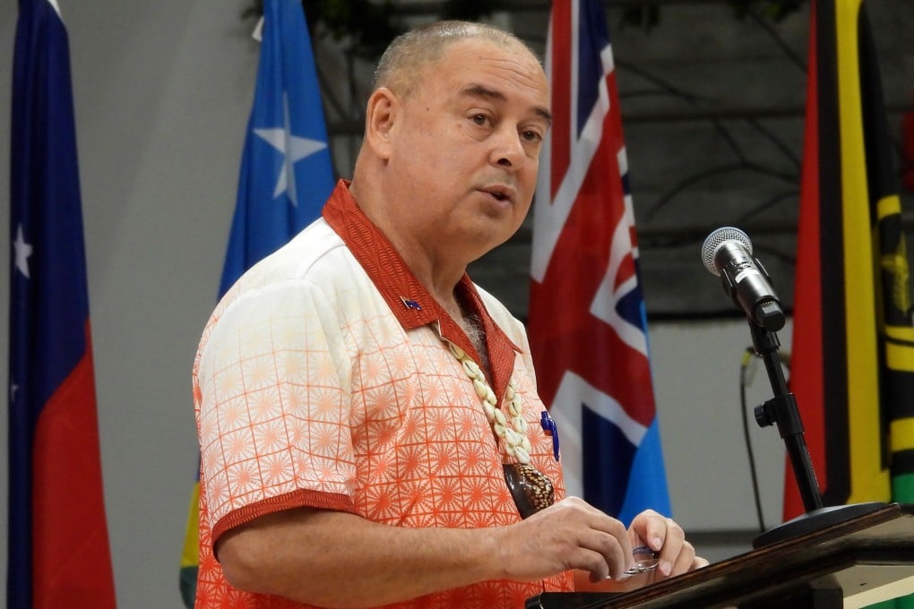 Cook Islands Prime Minister Mark Brown speaks at a Pacific Islands Forum meeting in 2024. Photo: AP