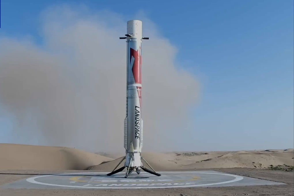 In a global first, China’s leading commercial rocket company LandSpace has recovered a stainless-steel booster after an orbital launch, marking a major step in the country’s efforts to develop lower-cost, reusable rockets. Photo: CCTV