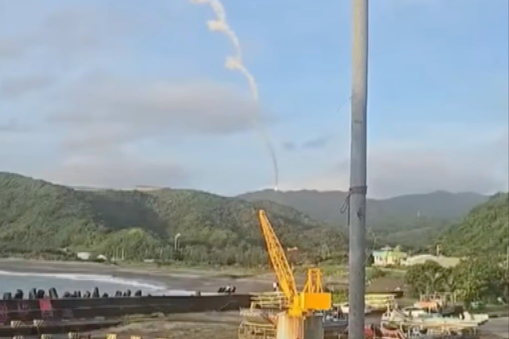 The rocket veers off course after launching from a missile testing base operated by Taiwan’s top weapons developer, in southern Pingtung county early on Wednesday. Photo: Handout