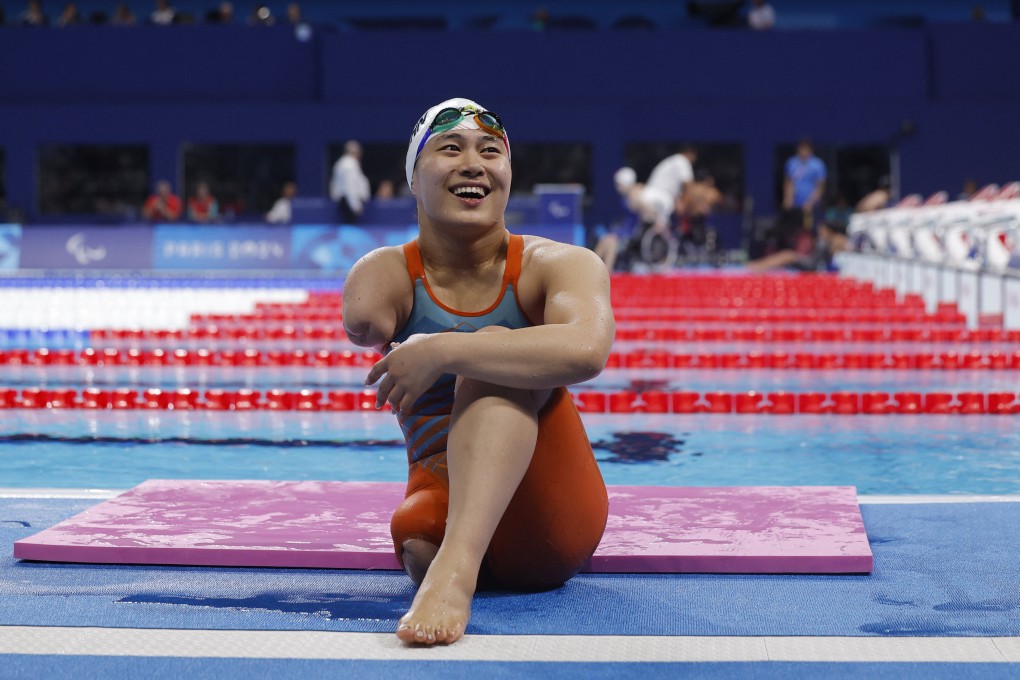 Jiang Yuyan beams after adding to China’s 2024 Paralympics medal haul with gold in the 400m freestyle S6 event. Photo: Reuters