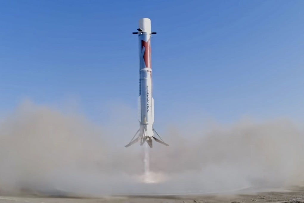 The first stage of LandSpace’s Zhuque-3 Y2 rocket makes its land-based recovery on August 19. Photo: LandSpace / Handout via Xinhua