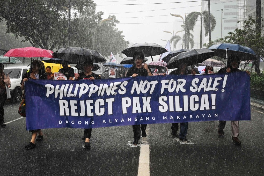 Protesters march in Manila on August 13 against Pax Silica, a US-led initiative established in December with the aim of reducing “coercive dependencies”. Photo: AFP