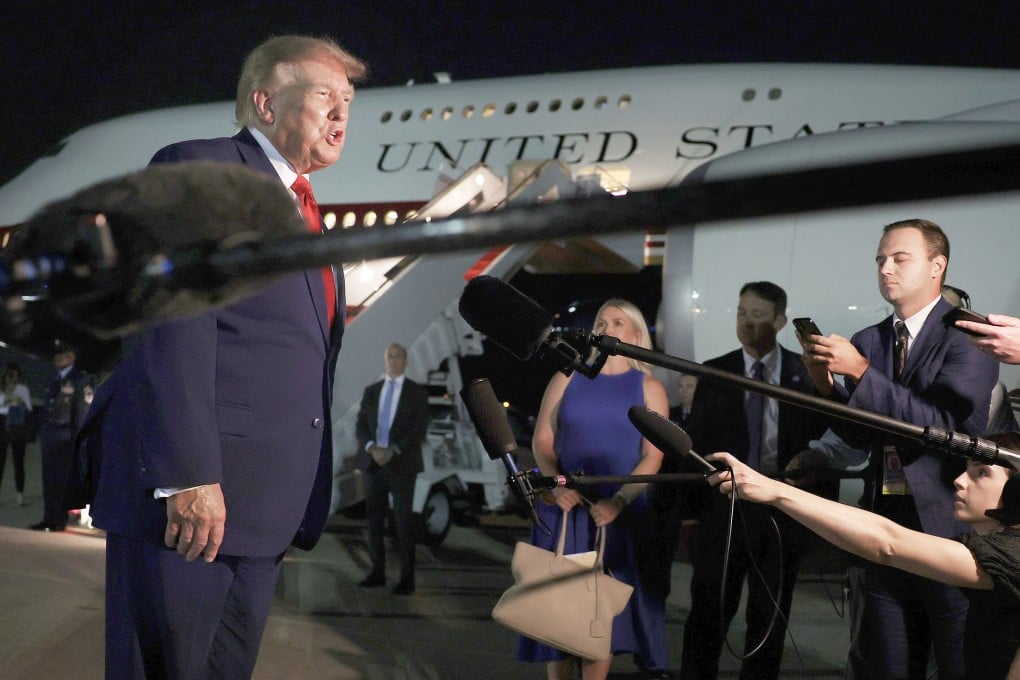 Donald Trump speaks to reporters at Joint Base Andrews in the US state of Maryland on August 11, 2026, about his recent decoy flight from Turkey to the UK after intelligence uncovered a credible Iranian threat to assassinate him. Photo: TNS