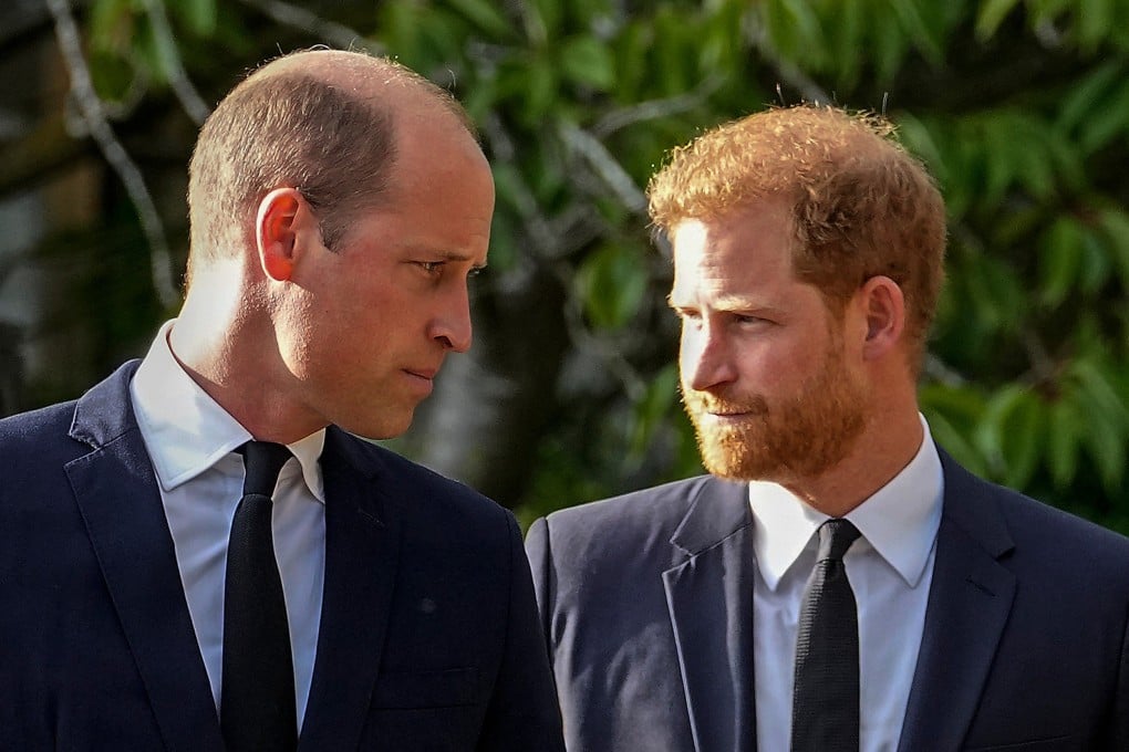 Britain’s Prince William (left) and Prince Harry after viewing tributes for the late Queen Elizabeth outside Windsor Castle, England, in September 2022. Photo: AP