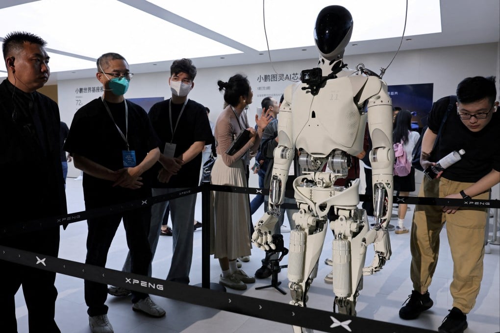 Xpeng’s humanoid robot Iron stands at the EV maker’s booth during the Auto Shanghai show in Shanghai, April 23, 2025. Photo: Reuters