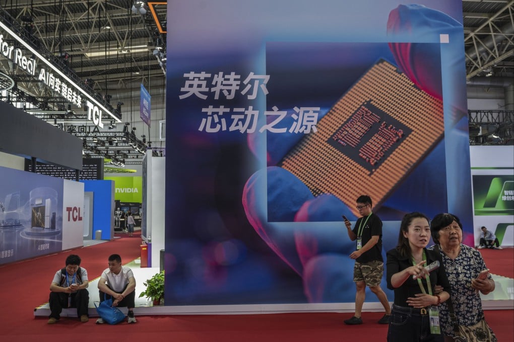 A billboard showing a home-grown semiconductor chip at the Chinese International Supply Chain Expo in Beijing, June 26, 2026. Photo: Getty Images