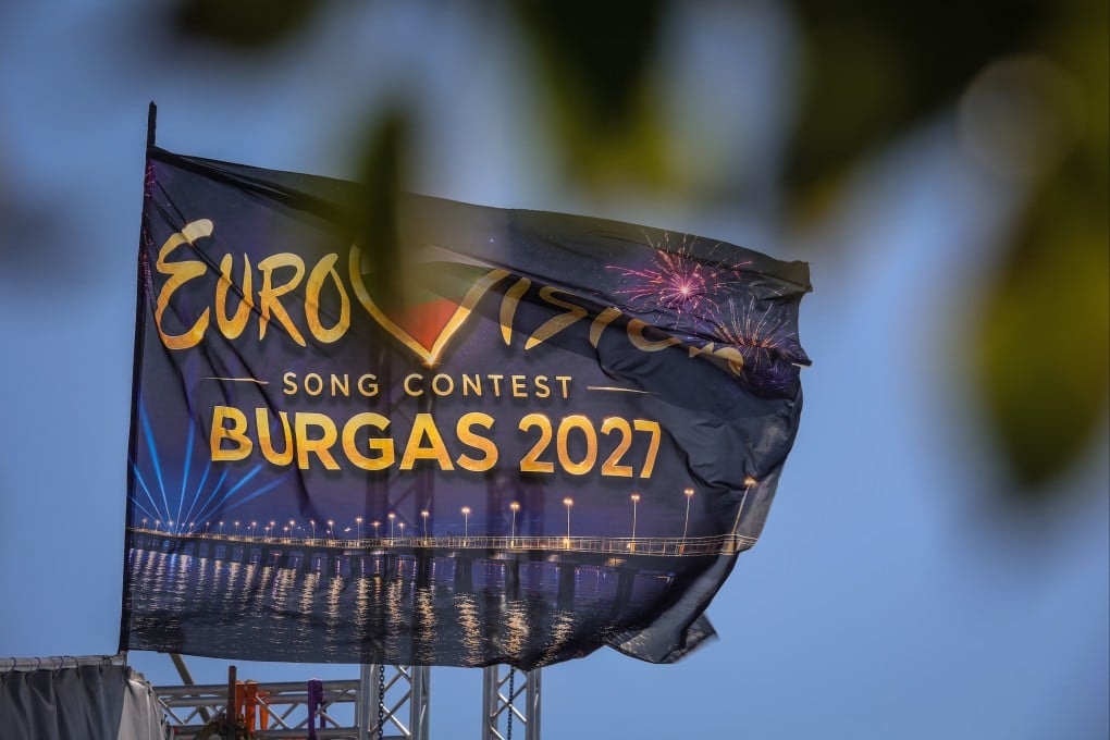 A Eurovision flag flies at the port of Burgas, on Bulgaria’s Black Sea coast, which will host the 71st Eurovision Song Contest in 2027. Photo: AP
