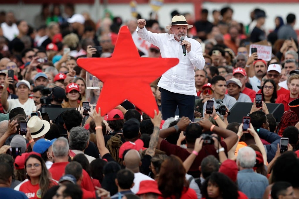Brazilian President Luiz Inacio Lula da Silva addresses a campaign rally in Rio de Janeiro on Saturday. He was one of three candidates who did not show up for a televised debate on Sunday. Photo: AP